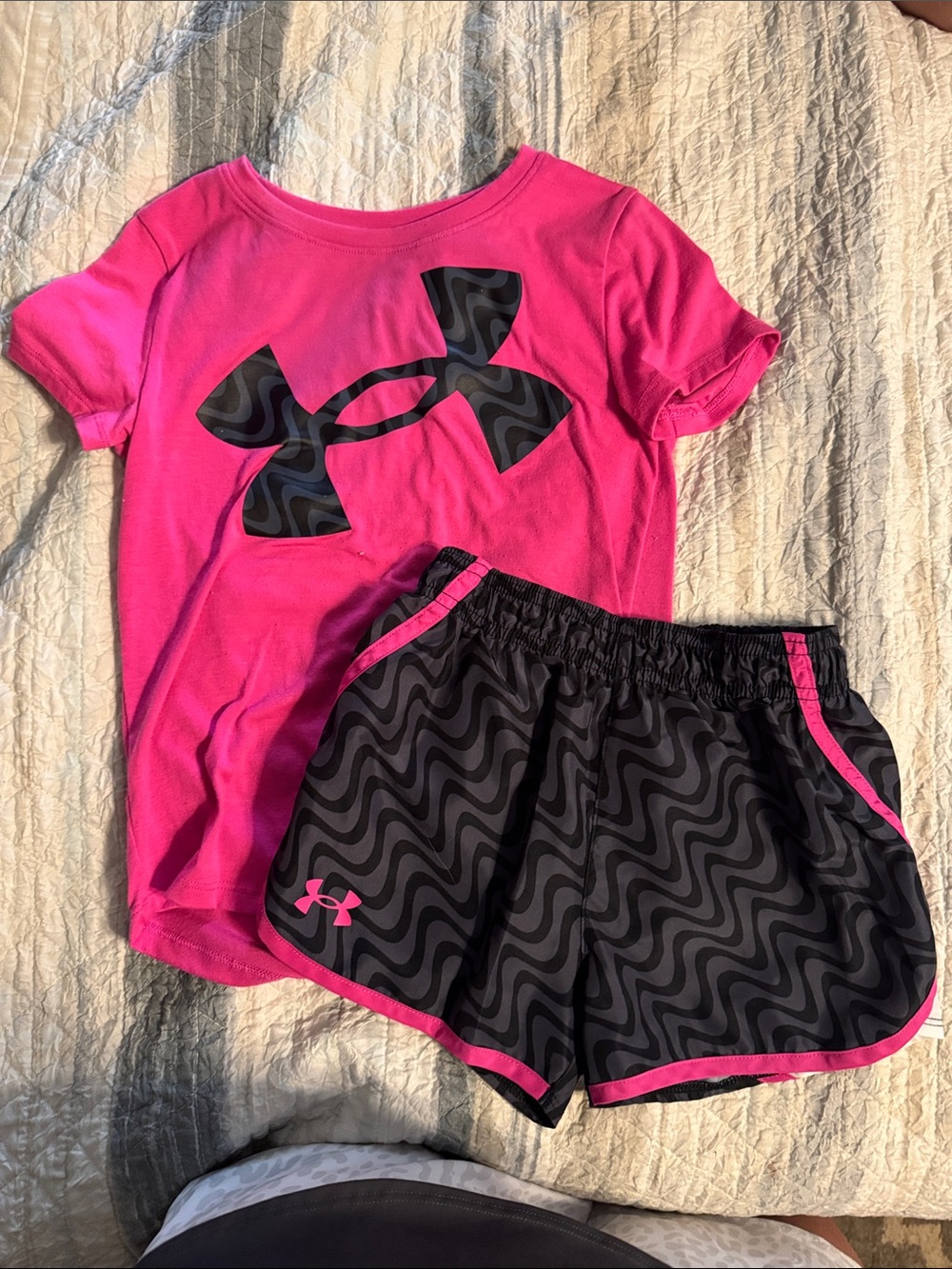 Under Armour Hot Pink Tee with Black Wavy Athletic Shorts